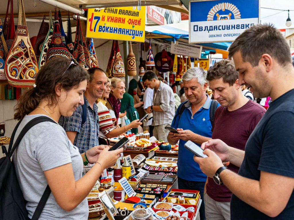 Los turistas usan https://payinrussia.com/ para realizar pagos digitales en un colorido mercado ruso.
